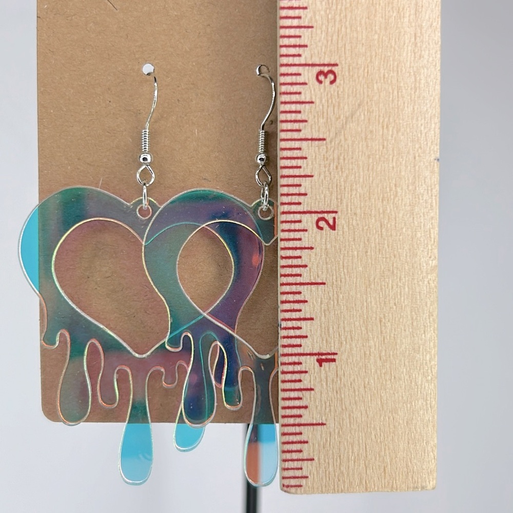 Iridescent Color Dripping Heart Acrylic Earrings Fashion Jewelry - Picture 2 of 4